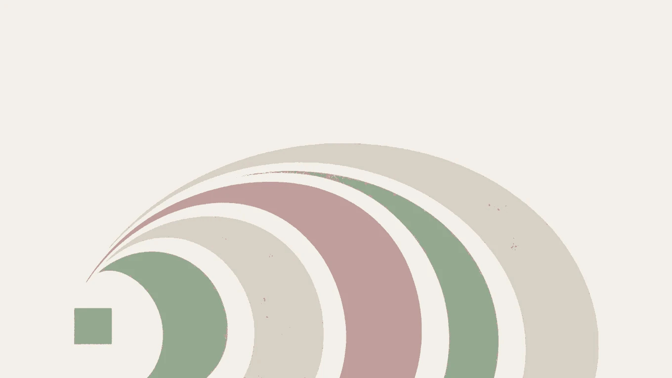 Five flat concentric bands spreading outward from a single small green square at the lower left. Each band is larger than the one inside it, and the outermost spans most of the width.