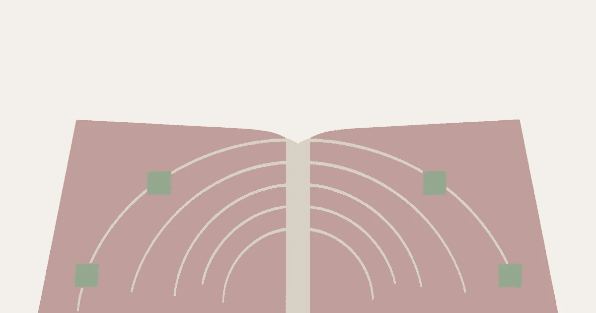 An open book reduced to two flat pages meeting at a straight spine, with concentric arcs spreading outward across both pages.
